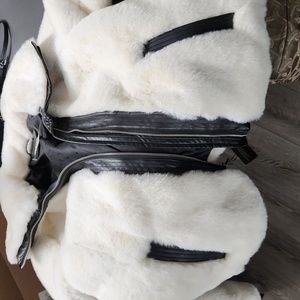 COLE Haan women faux fur with leather trim